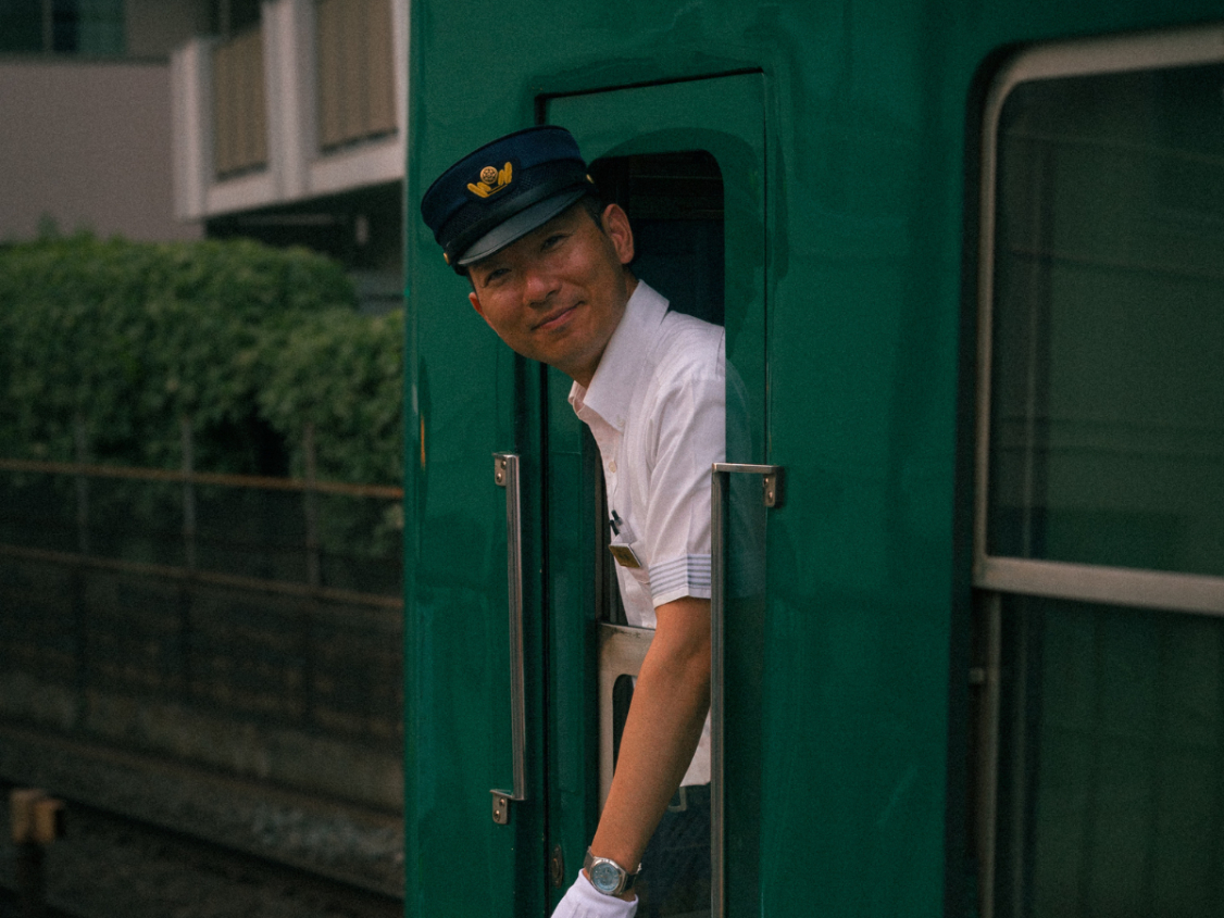 A warm welcome from a Japanese train driver