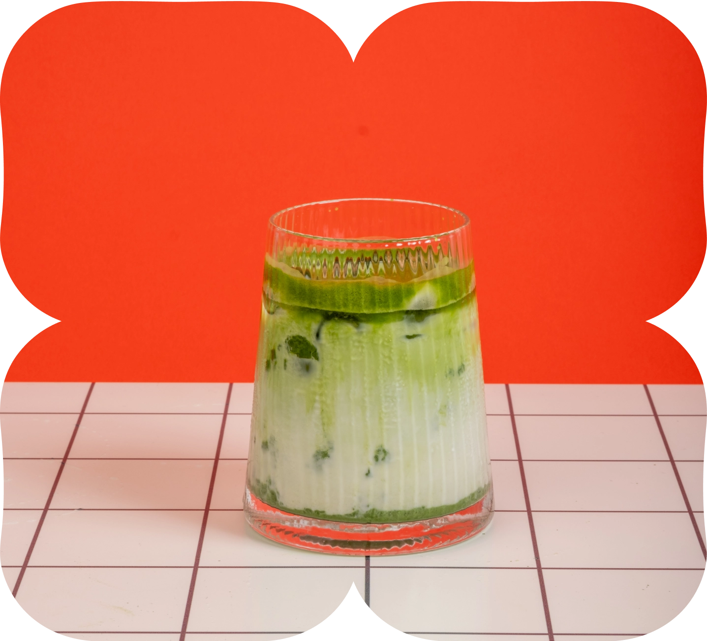 Iced matcha latte prepared with OSSU organic matcha tea