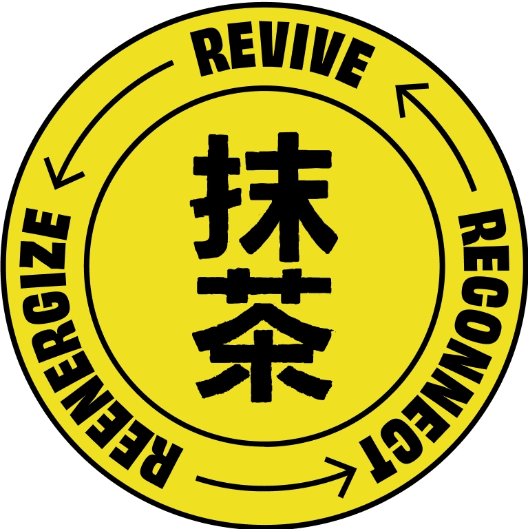 OSSU matcha logo with Japanese kanji for matcha and the words revive, reenergize and reconnect